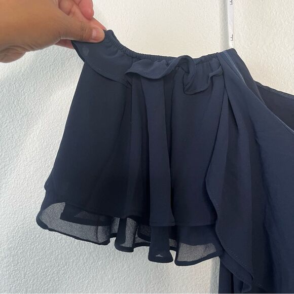NEW Lulu's Navy Off-the-Shoulder Ruffled Maxi Dress Gown Size Large - Picture 8 of 11